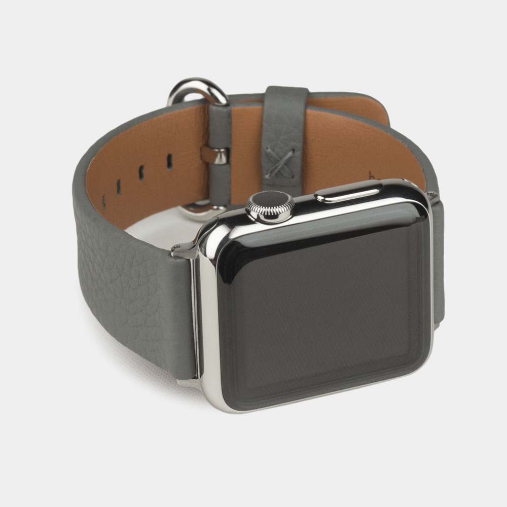 Ремешок для Apple Watch 44/45/46 mm из кожи теленка, стального цвета