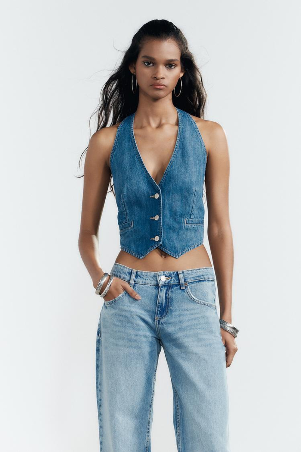 ZARA ДЖИНСЫ TRF WIDE-LEG С НИЗКОЙ ПОСАДКОЙ, ГОЛУБОЙ