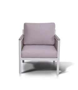 "Сан Ремо" кресло плетеное из роупа садовое, каркас алюминий белый, роуп бежевый, ткань бежевая