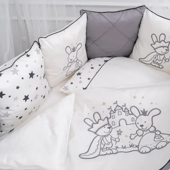 Комплект постельного белья Lollycottons Звездочет универсальный 6 предметов, Серый