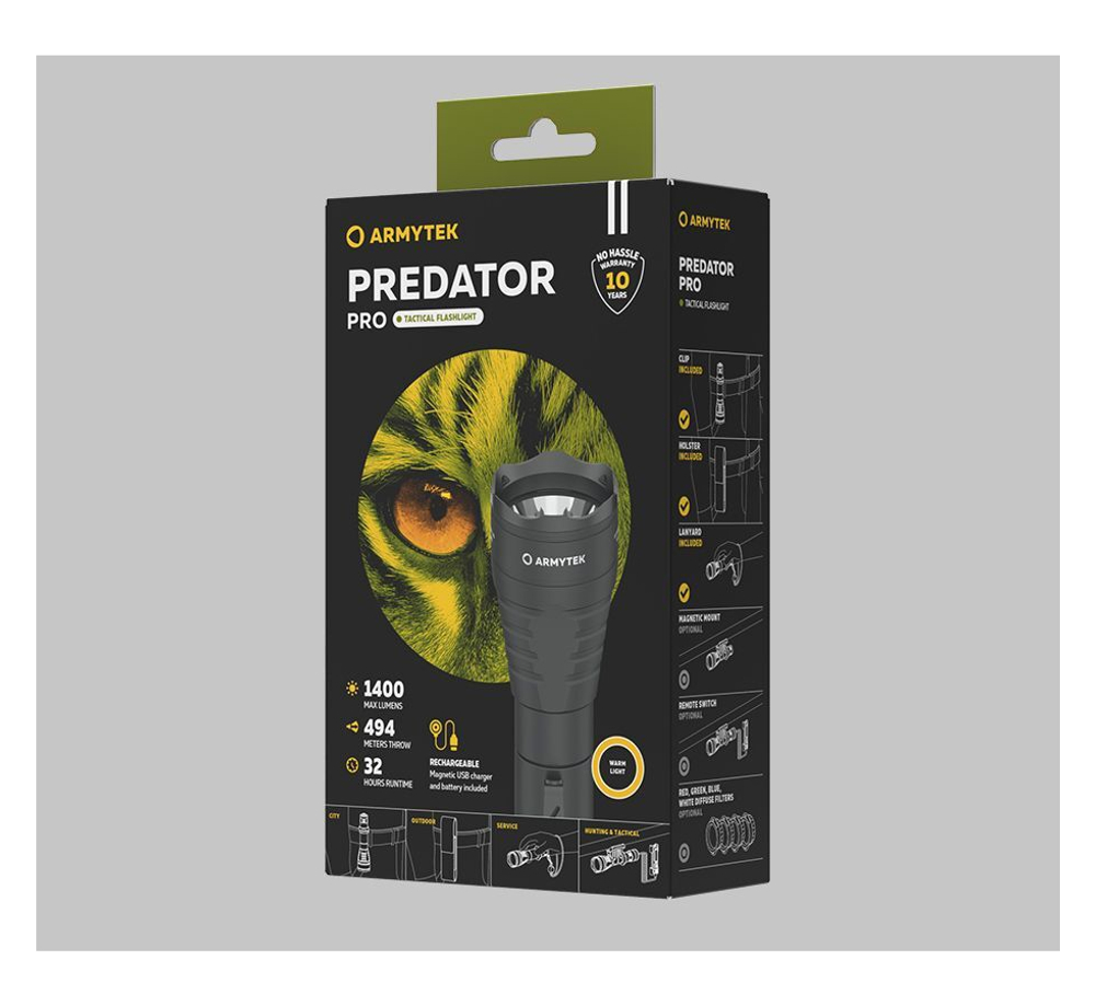 Фонарь тактический Armytek Predator Pro Magnet USB XHP35.2 HI Холодный (White), 1500 лм