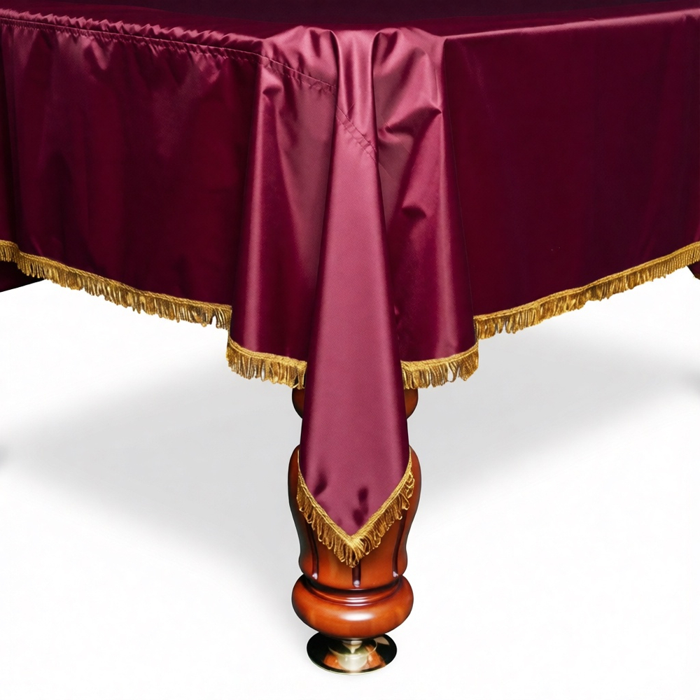 Чехол на бильярдный стол Галант 8 футов, бордовое влагостойкое, желтая бахрома