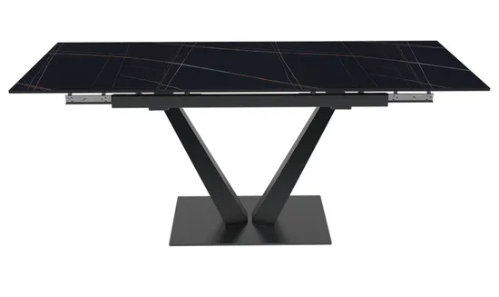 Стол "МАЛИБУ" 120-180, керамика Black Gold матовая, R-6, опоры черный муар