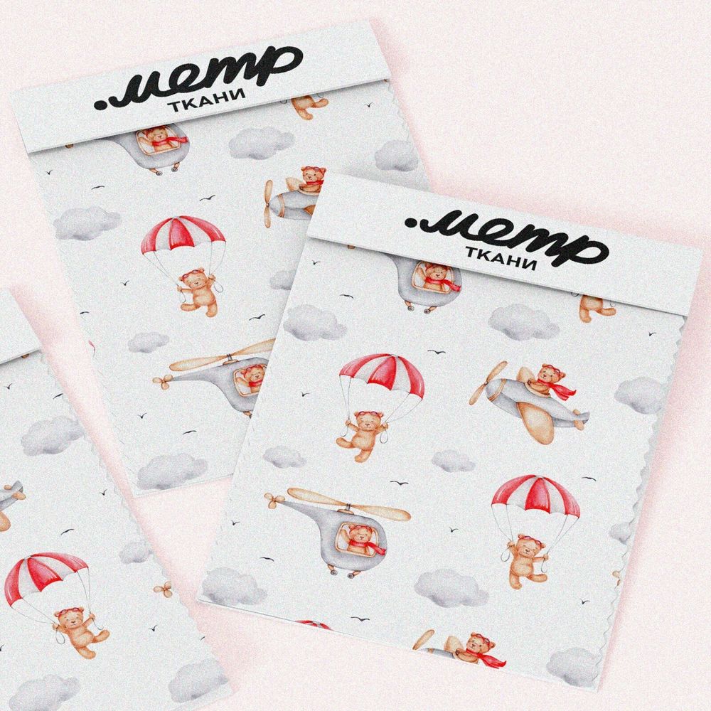 Ткань дюспо мишки на самолёте и парашюте