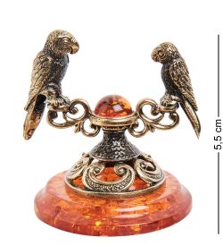 Народные промыслы AM-2180 Фигурка «Попугаи Лоро парк» (латунь, янтарь)