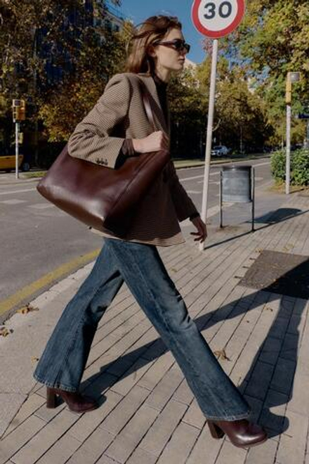 ZARA ДВУБОРТНЫЙ БЛЕЙЗЕР ОВЕРСАЙЗ, КОРИЧНЕВЫЙ/ЭКРЮ