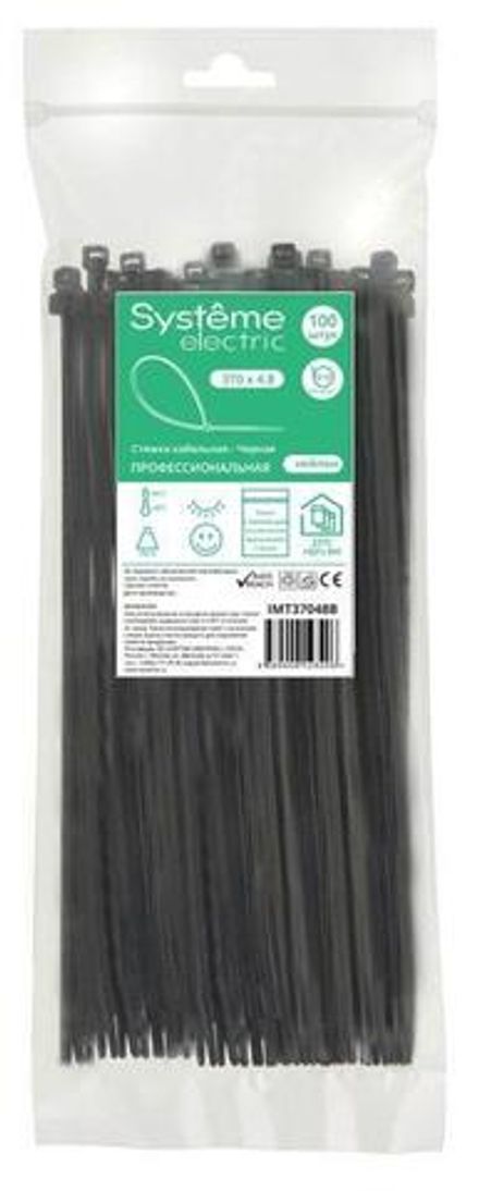 Стяжка кабельная 370х4.8 черн. (уп.100шт) SE IMT37048B