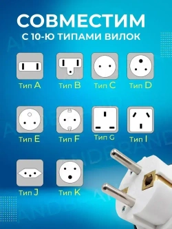 Переходник с китайской вилки универсальный на евровилку, сетевой адаптер на евро розетку