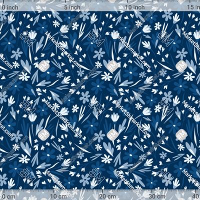 Сине-голубой цветочный принт. Летние цветы by Ultra 385 DPI