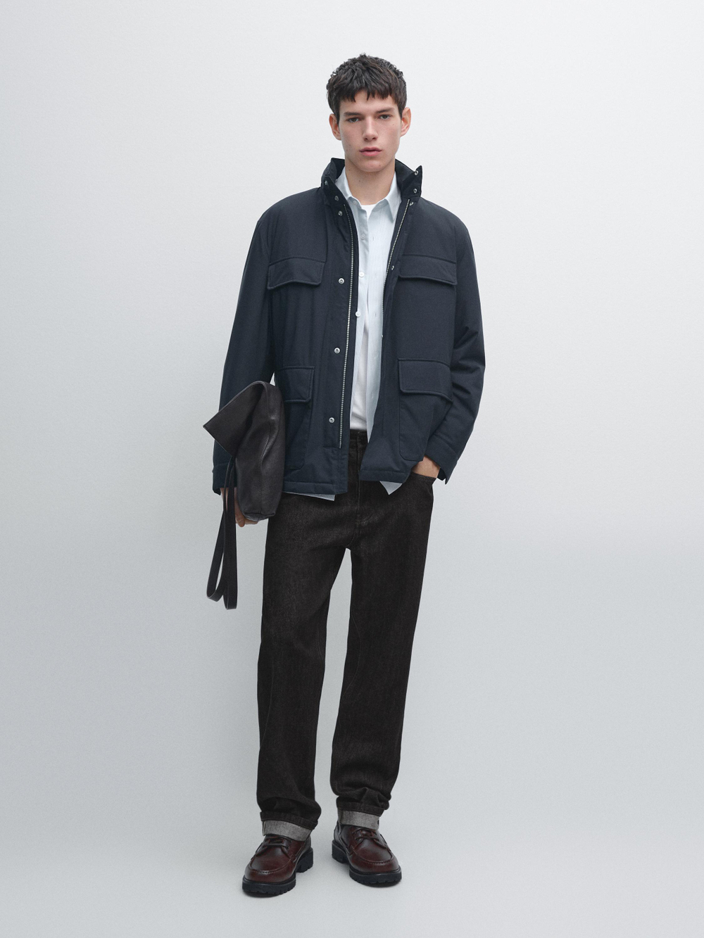 Massimo Dutti Водоотталкивающая стеганая куртка с карманами, темно-синий