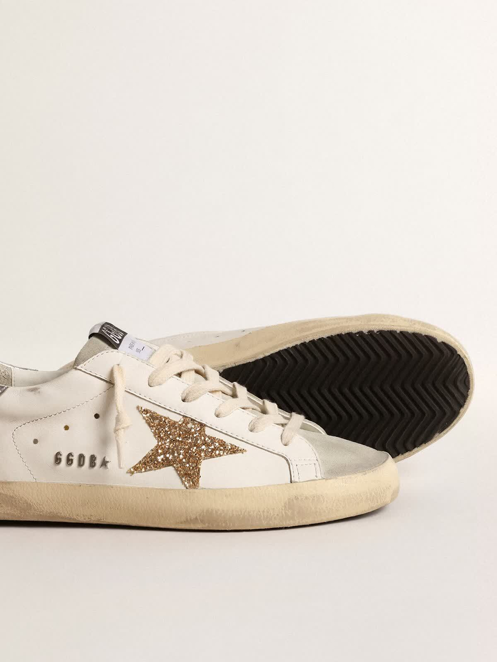 Super Star with gold glitter star and ice-gray suede inserts