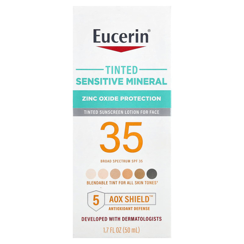 Eucerin, оттеночный минеральный солнцезащитный лосьон для чувствительной кожи, SPF 35, 50 мл (1,7 жидк. унции)