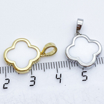 Подвеска Клевер, цвет серебро+белый, размер 15*17 мм, цена за 1 шт