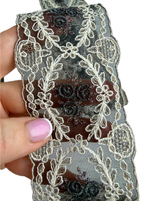 кружево на органзе вышивка шелк/хлопок/люрекс (Франция) ш-6,5 см цена за отрез 1,25м