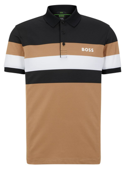 Мужское теннисное поло BOSS x Matteo Berrettini Slim-fit Striped Polo Shirt - beige