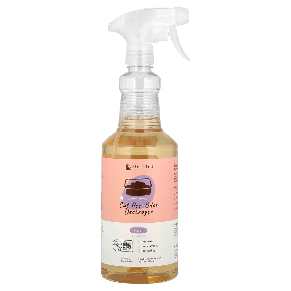 Kin+Kind, Kitty Litter, Cat Pee + Odor Destroyer, с цветочным ароматом, 354 мл (32 жидк. унц.)