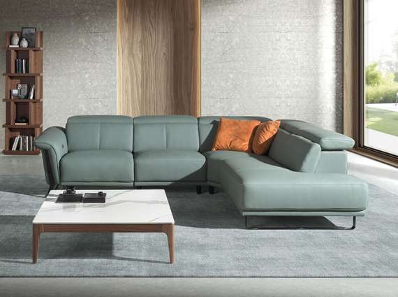 Угловой диван- реклайнер с правым шезлонгом 6252 из бирюзовой кожи