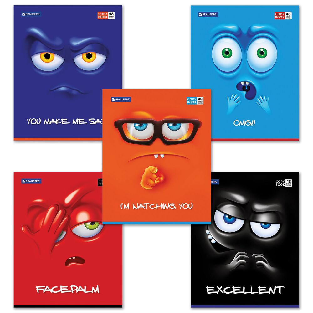 Тетрадь А5, 48 л., BRAUBERG ЭКО, клетка, обложка картон, МОРДАШКА, 402045, 5шт