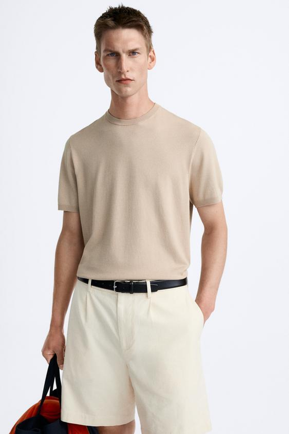 ZARA ФУТБОЛКА ИЗ СМЕСОВОЙ ВИСКОЗЫ, ПЕСОЧНЫЙ