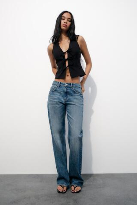 ZARA ТОП ОБЛЕГАЮЩЕГО КРОЯ С ЗАВЯЗКАМИ, ЧЕРНЫЙ