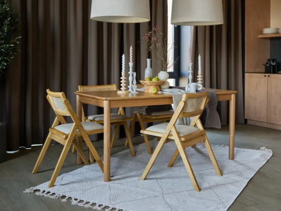 Стул Bali деревянный спинка из ротанга и льна 