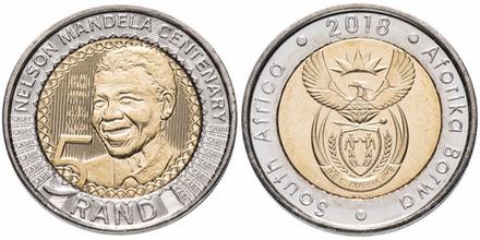 ЮАР 5 рандов, 2018 100 лет со дня рождения Нельсона Манделы