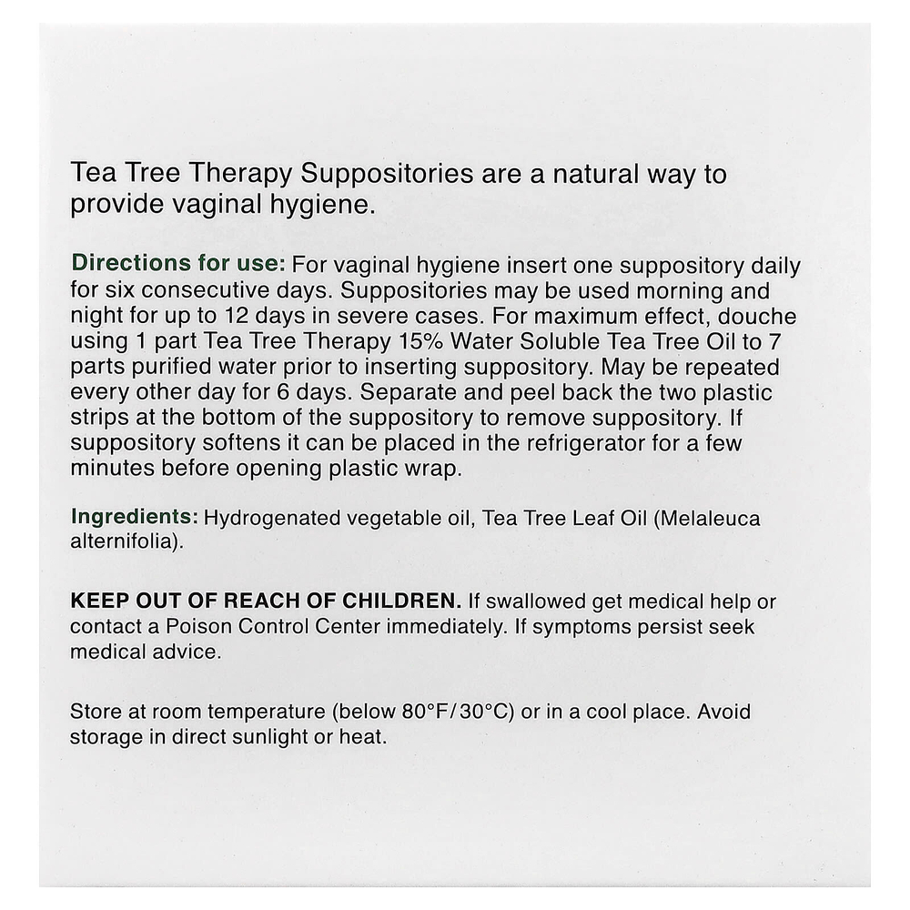 Tea Tree Therapy, cвечи с маслом чайного дерева для гигиены влагалища, 6 свечей