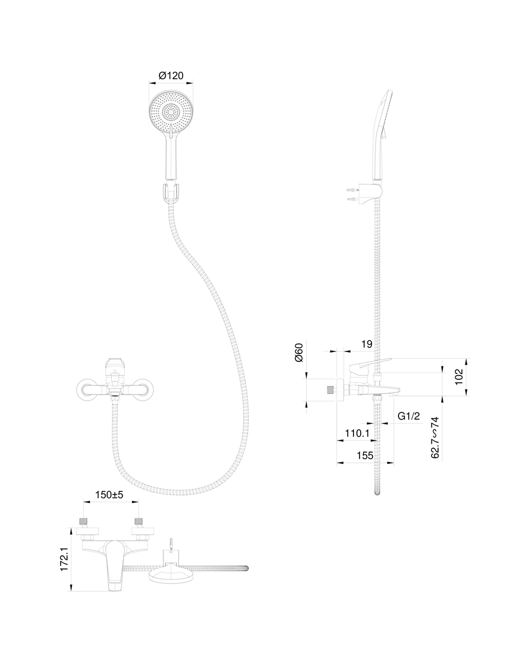 Смеситель для ванны с душем WONZON & WOGHAND, Брашированное золото (WW-A30891-BG)