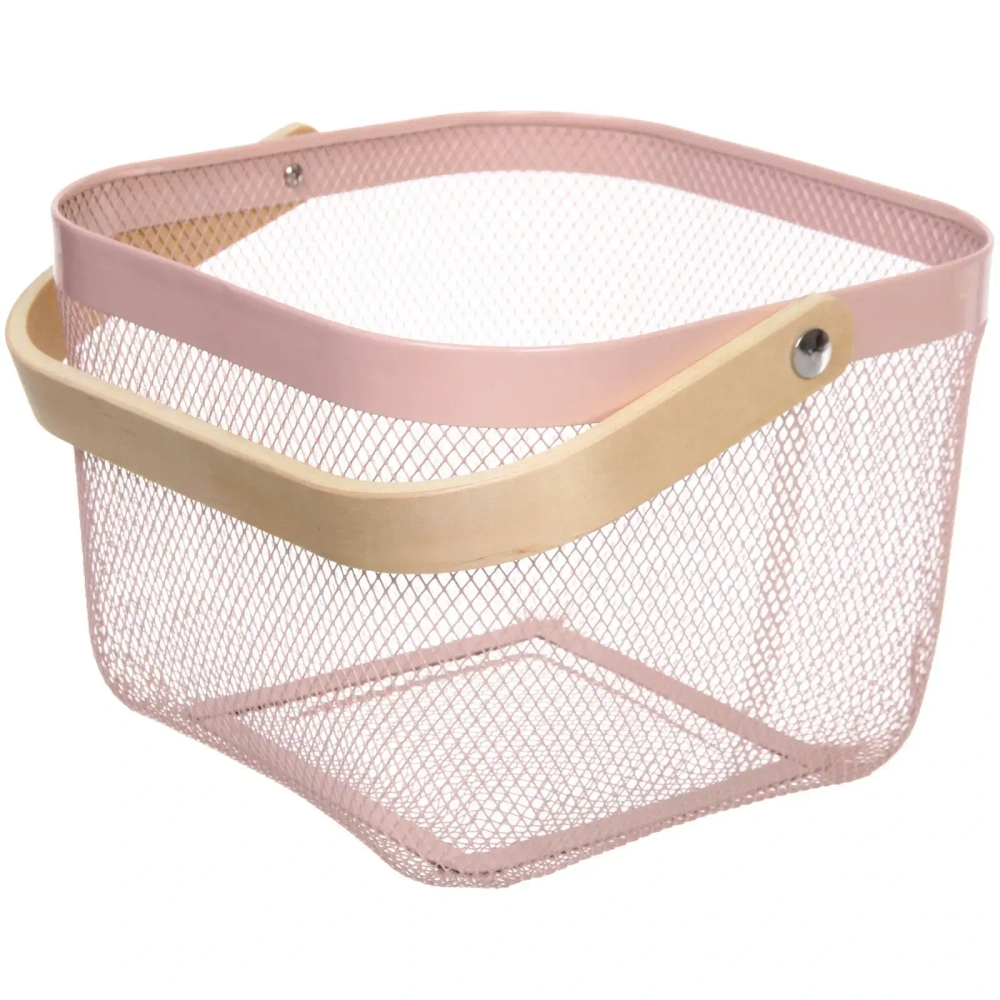Корзина для хранения металлическая с деревянной ручкой «ФАРГО», цвет розовый, 24**24*18см