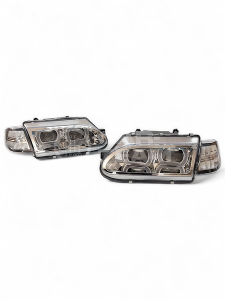 Фары ВАЗ 2114, 2115, 2113 передние тюнинг в стиле BMW 4 led модуля, хром маска, хром поворотники