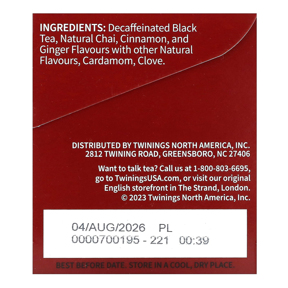 Twinings, ароматизированный черный чай, чай, без кофеина, 20 чайных пакетиков, 40 г (1,41 унции)