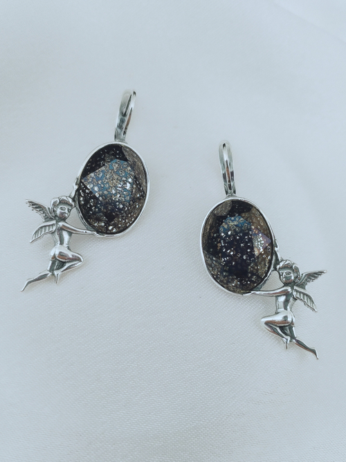 "Нуаэль" серьги в серебряном покрытии из коллекции "Пальмира" от Jenavi с английским замком