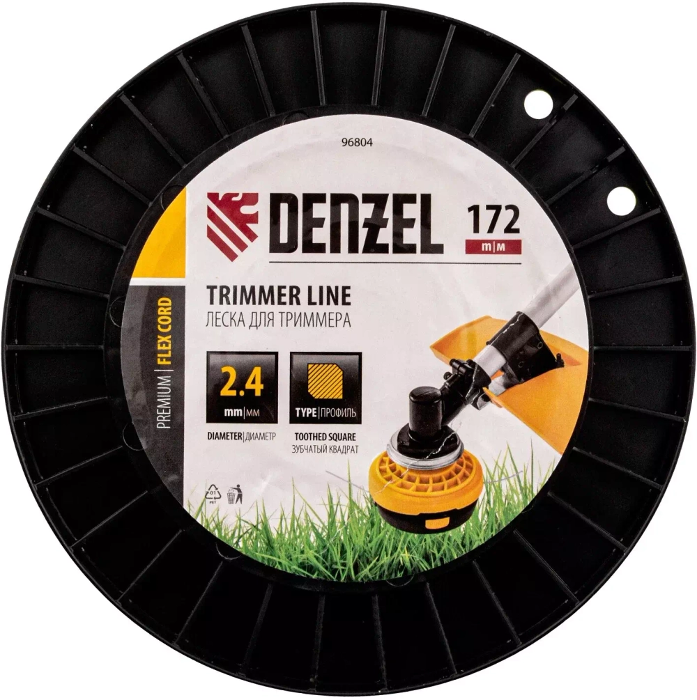 Леска FLEX CORD зубчатый квадрат 2.4 мм, 172 м, на DIN катушке для триммера Denzel 96804