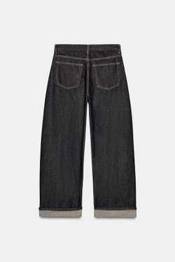 ZARA ДЖИНСЫ BAGGY FOLDED TRF СО СРЕДНЕЙ ПОСАДКОЙ, ТЕМНЫЙ ИНДИГО