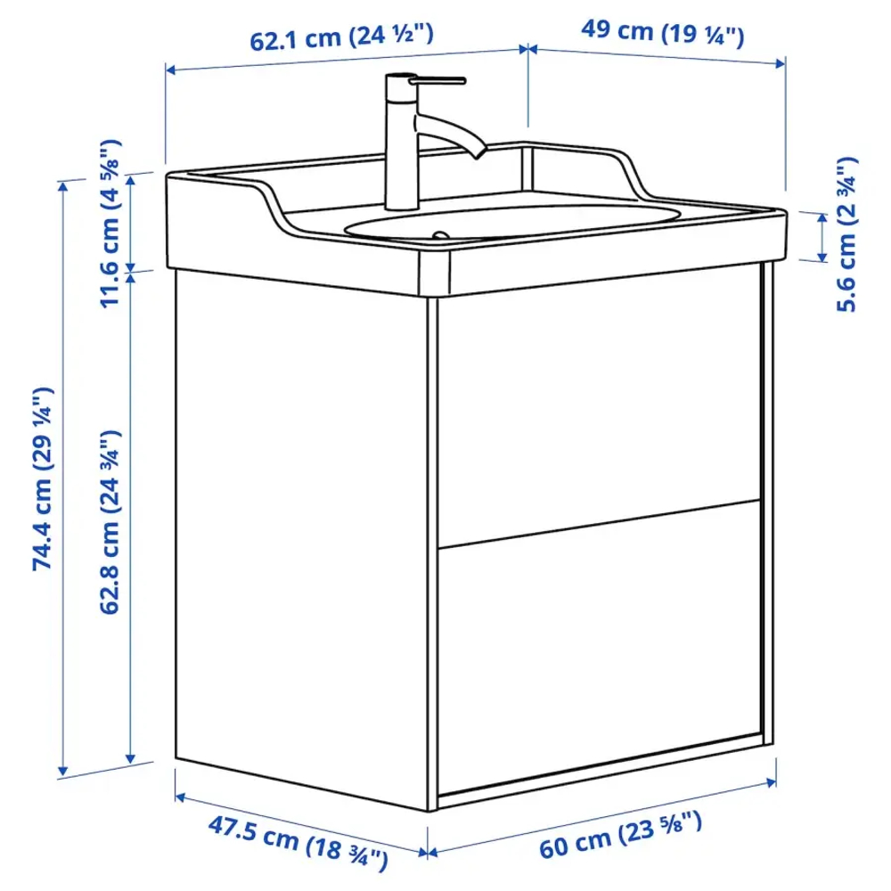 Тумба для ванной - TÄNNFORSEN / RUTSJÖN / TАNNFORSEN / RUTSJОN IKEA/ ТАНФФОРСЕН/РУСТЕН ИКЕА, 62х74 см, белый
