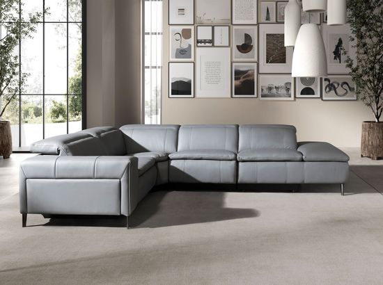 5-местный диван с реклайнером 6217 с правым шезлонгом из серой кожи