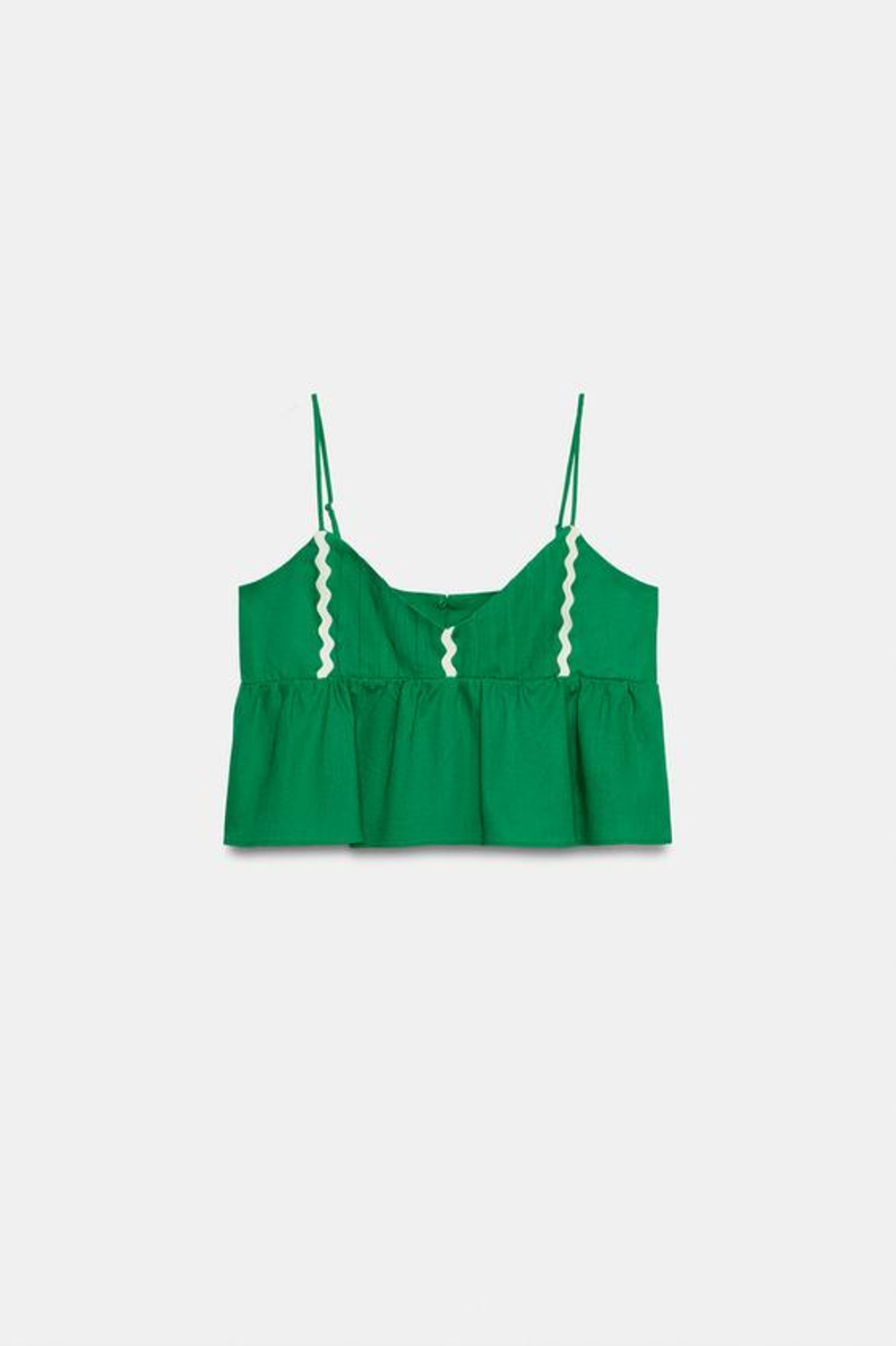 ZARA ТОП НА БРЕТЕЛЯХ ИЗ ЛЬНА, ЗЕЛЕНЫЙ