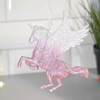 Подвеска "Волшебный Пегас" 13*12,5см, белый/розовый