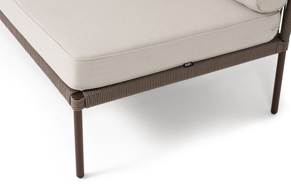 "Канны" правый модуль плетеный из роупа, каркас алюминий коричневый (RAL8016) муар, роуп коричневый круглый, ткань бежевая 035