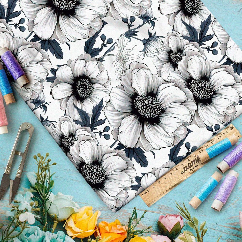 Ткань премиум Оксфорд 600D графическая цветочная иллюстрация
