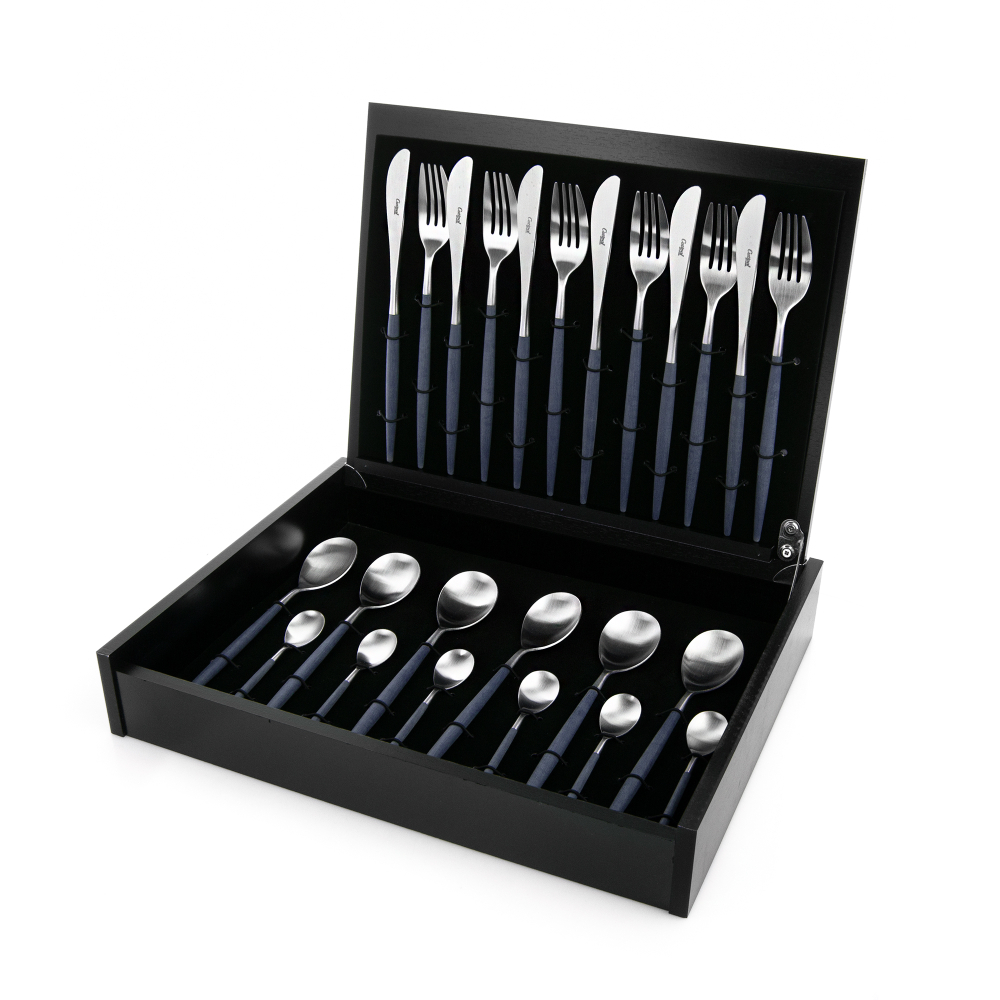 Набор столовых приборов на 6 персон 24 предмета Cutipol Mio matte blue в подарочной упаковке