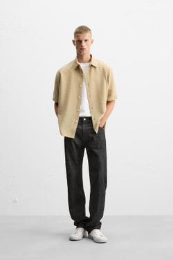 ZARA РУБАШКА ИЗ РЕЛЬЕФНОЙ СМЕСОВОЙ ВИСКОЗЫ, БЕЖЕВЫЙ