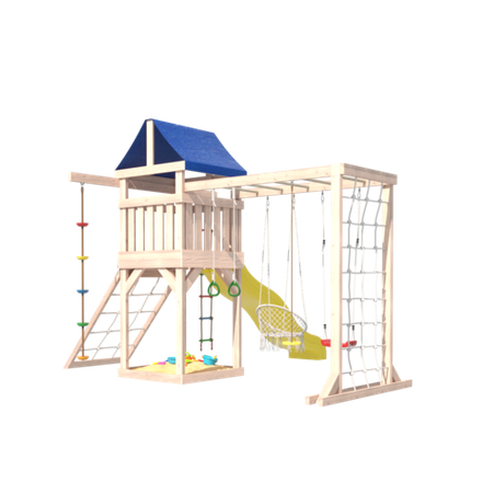 Детская площадка Fun Land с плетенным креслом, горкой и столиком со скамейками