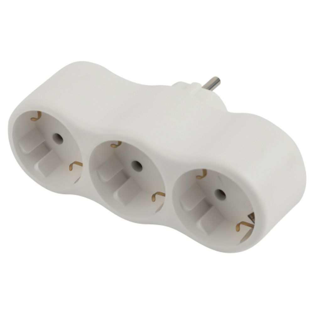 Разветвитель электрический ЭРА SPx-3e-W на 3 розетки с заземлением 16А белый | Тройники