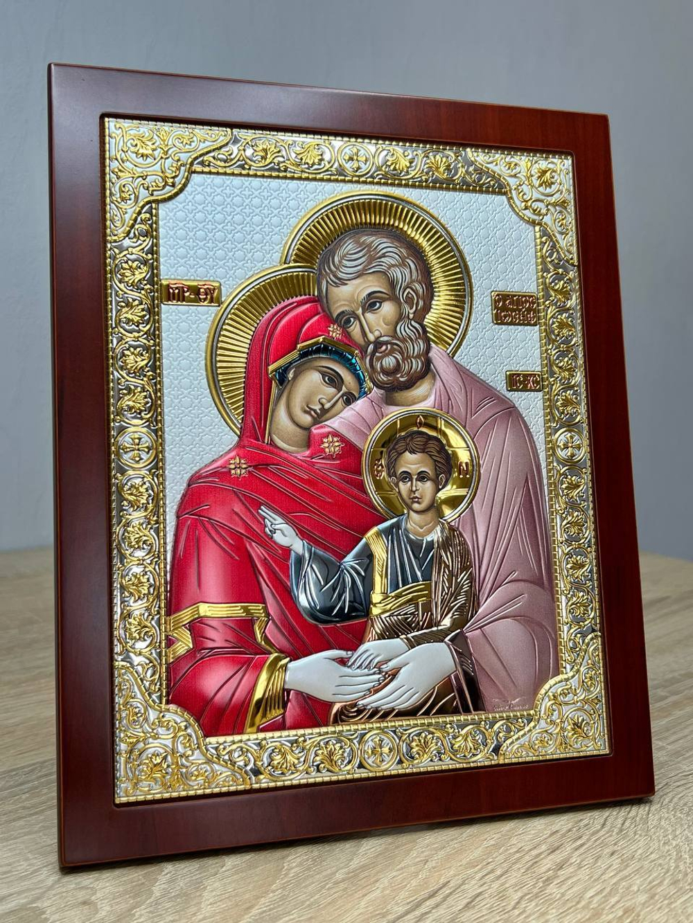 Св. Семейство, икона прямоугольная с рамкой, красное дерево, эмаль 210х260