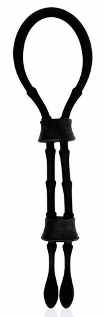 Черное силиконовое эрекционное кольцо-лассо с двумя утяжками (Цвет: черный)