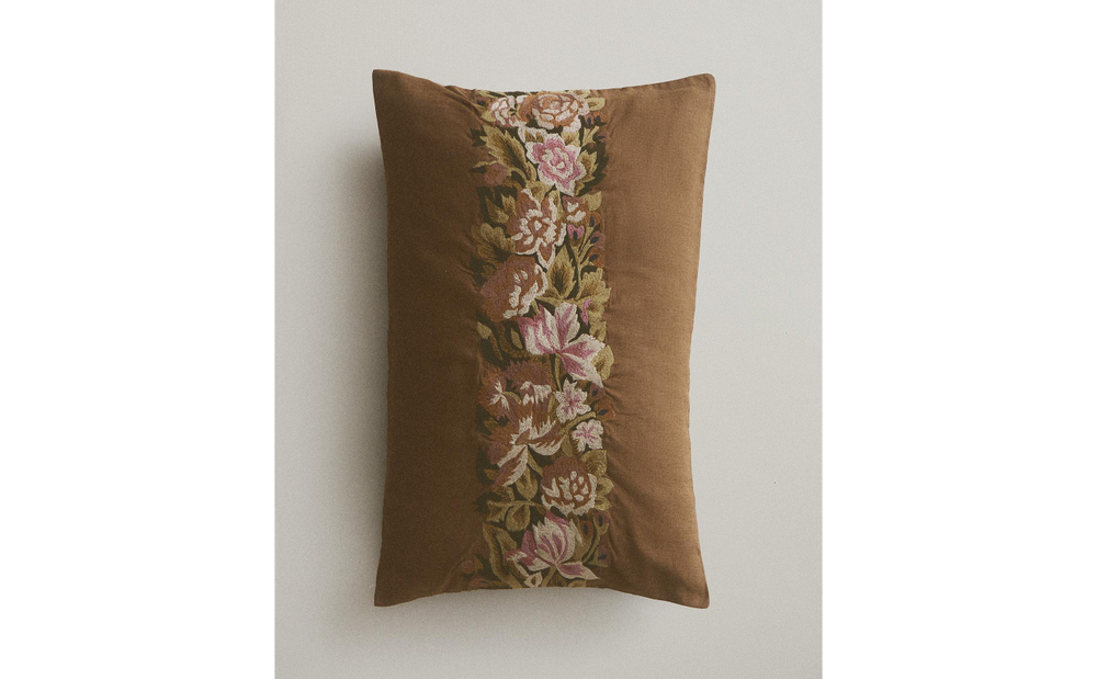Zara Home наволочка декоративная из льна, светло-бежевый, в полоску, 40x60 см