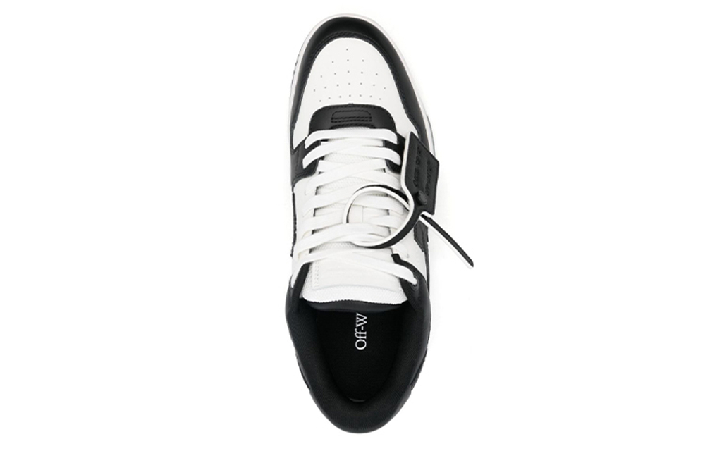 OFF-WHITE Out of Office leather lace-up fashion and comfortable low-top sneakers men's black and white