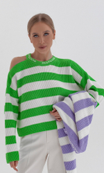 Джемпер с вырезом на плече в полоску