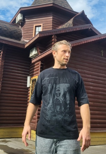 Футболка мужская оверсайз хлопковая варёнка LEGENDA Архангел Михаил черный